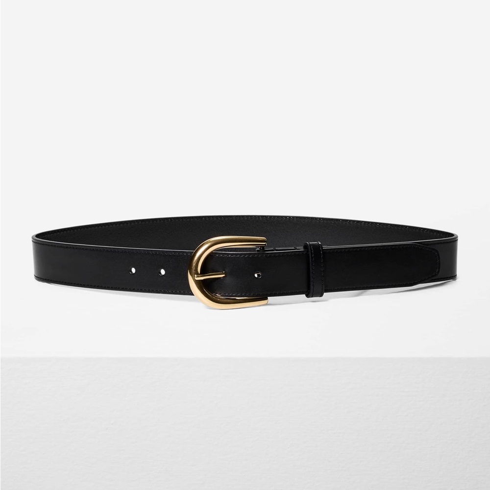 Aritzia Accent Solid Brass Leather Belt - Black/Gold Size M